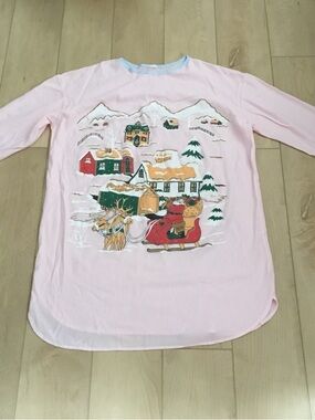 Pink Long Sleeve Holiday Tee with Festive Sleigh Print